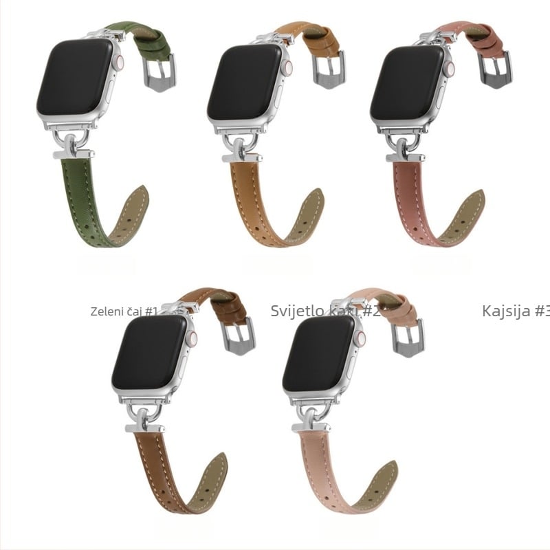 Kožni remen za Apple Watch s D-kopčom za 56789 Gen SE – Prava koža, proljeće 2024, stil Svježe i slatko