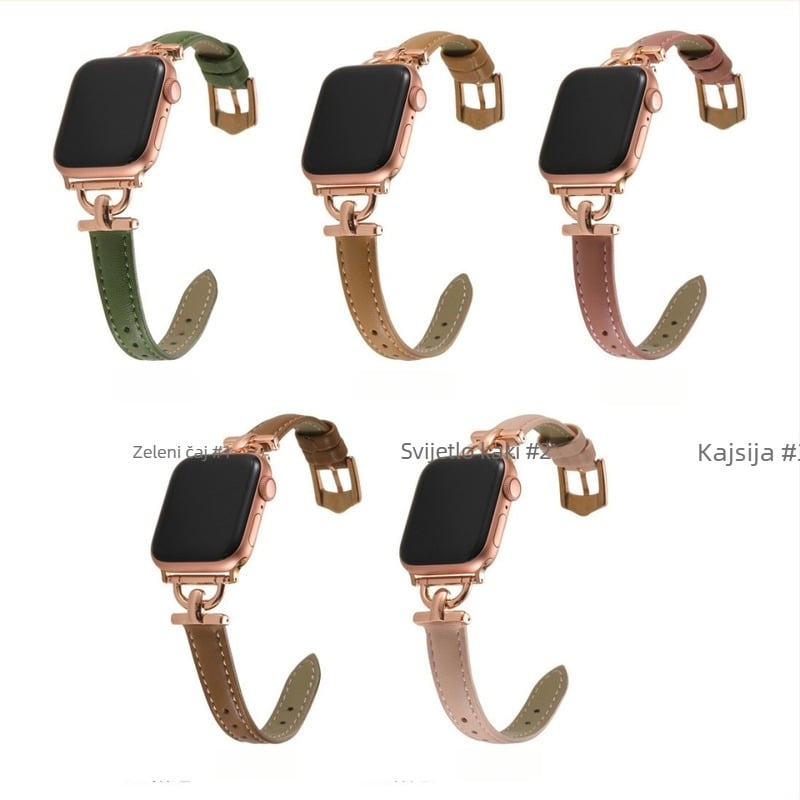 Kožni remen za Apple Watch s D-kopčom za 56789 Gen SE – Prava koža, proljeće 2024, stil Svježe i slatko