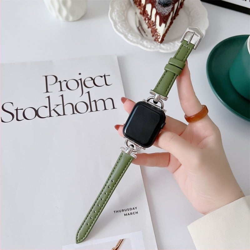 Kožni remen za Apple Watch s D-kopčom za 56789 Gen SE – Prava koža, proljeće 2024, stil Svježe i slatko