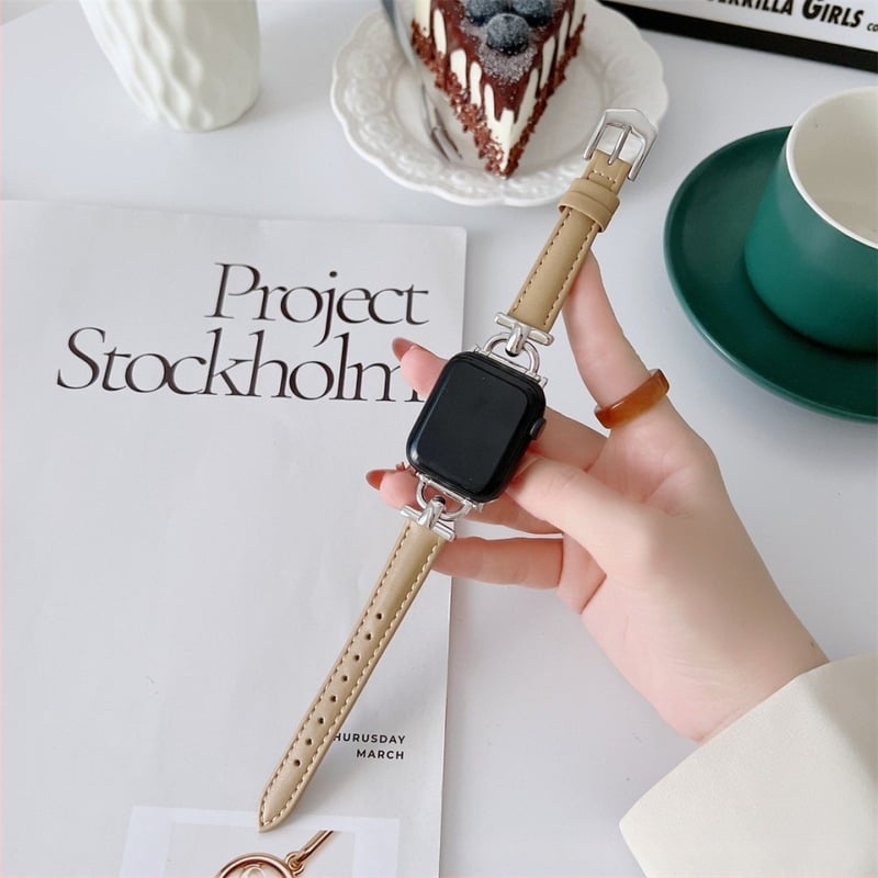Kožni remen za Apple Watch s D-kopčom za 56789 Gen SE – Prava koža, proljeće 2024, stil Svježe i slatko