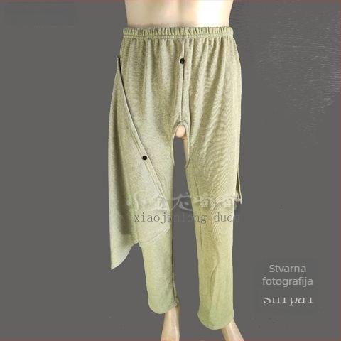 Open-Crotch Nursing Pants za starije bolesnike na postelji, 100% pamuk, ultra tanko, zadržava toplinu, za muškarce