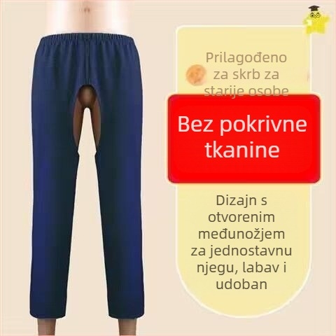 Open-Crotch Nursing Pants za starije bolesnike na postelji, 100% pamuk, ultra tanko, zadržava toplinu, za muškarce