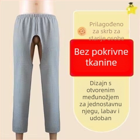 Open-Crotch Nursing Pants za starije bolesnike na postelji, 100% pamuk, ultra tanko, zadržava toplinu, za muškarce