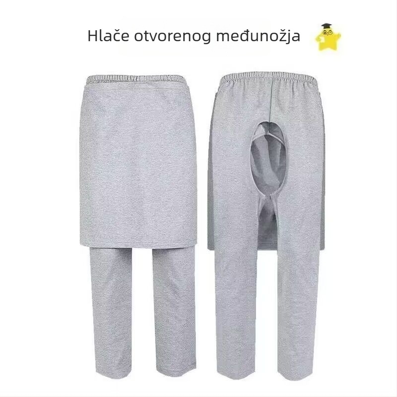 Open-Crotch Nursing Pants za starije bolesnike na postelji, 100% pamuk, ultra tanko, zadržava toplinu, za muškarce