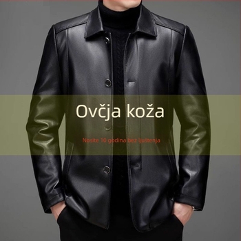 Muška jakna od prave kože s ovčjom kožom (shearling) za jesen-zimu, s fleecem i debelom, plus veličina