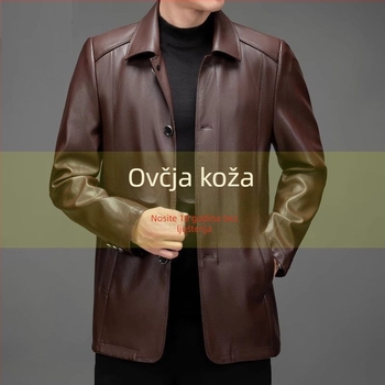 Muška jakna od prave kože s ovčjom kožom (shearling) za jesen-zimu, s fleecem i debelom, plus veličina