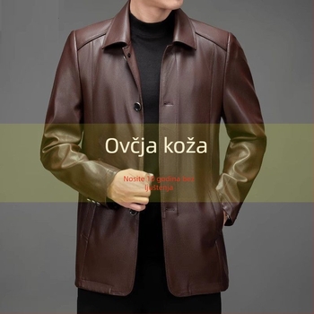 Muška jakna od prave kože s ovčjom kožom (shearling) za jesen-zimu, s fleecem i debelom, plus veličina