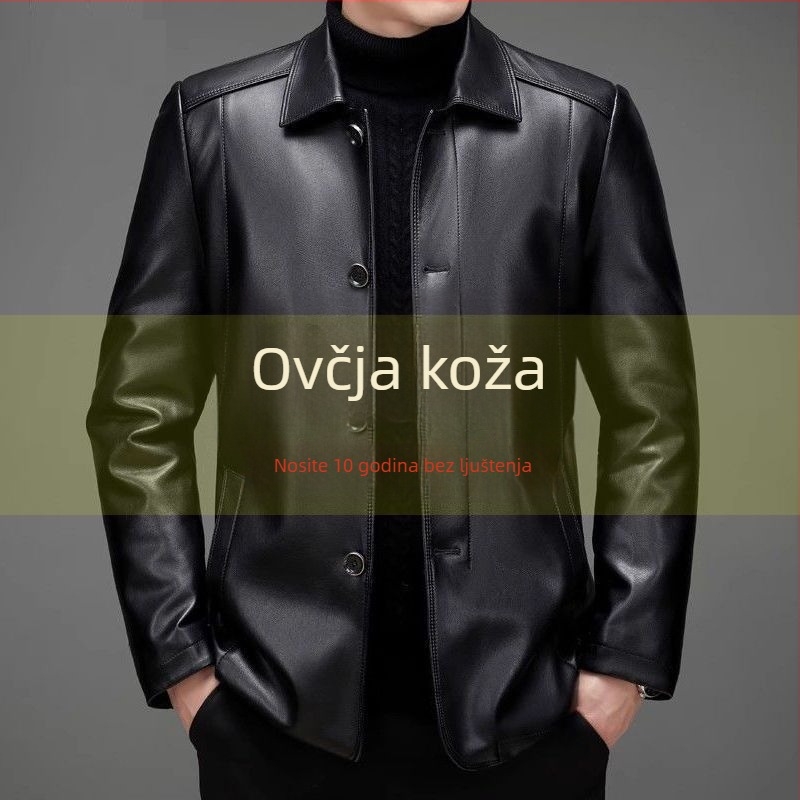 Muška jakna od prave kože s ovčjom kožom (shearling) za jesen-zimu, s fleecem i debelom, plus veličina