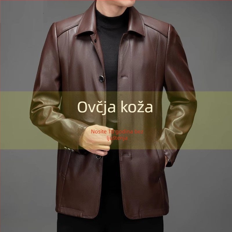 Muška jakna od prave kože s ovčjom kožom (shearling) za jesen-zimu, s fleecem i debelom, plus veličina