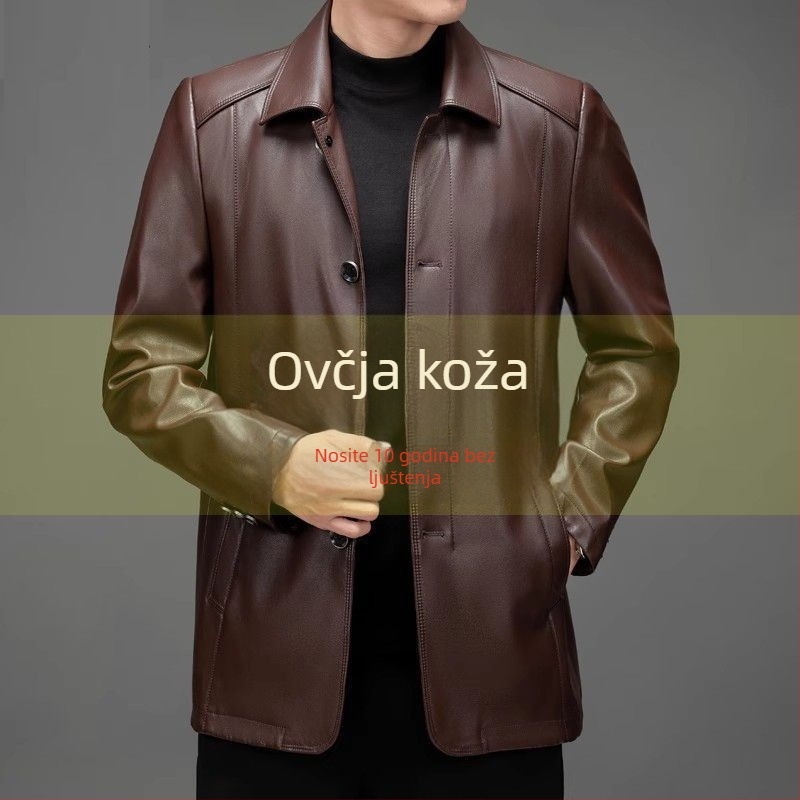 Muška jakna od prave kože s ovčjom kožom (shearling) za jesen-zimu, s fleecem i debelom, plus veličina
