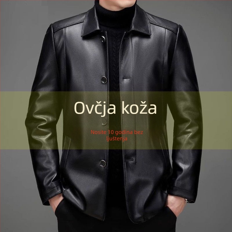Muška jakna od prave kože s ovčjom kožom (shearling) za jesen-zimu, s fleecem i debelom, plus veličina