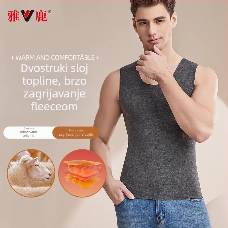 Muški termalni prsluk, dvostruki sloj, okrugli vrat, poliester materijal, antibakterijska funkcija, debela tkanina 251–300 g/m²