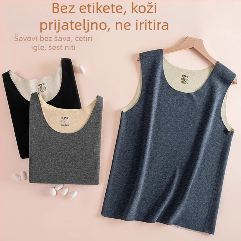 Muški termalni prsluk, dvostruki sloj, okrugli vrat, poliester materijal, antibakterijska funkcija, debela tkanina 251–300 g/m²