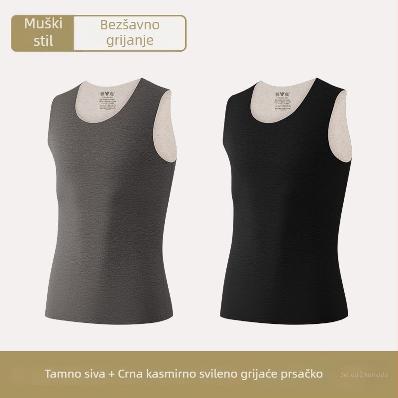 Muški termalni prsluk, dvostruki sloj, okrugli vrat, poliester materijal, antibakterijska funkcija, debela tkanina 251–300 g/m²