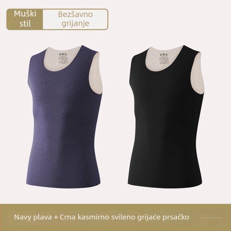 Muški termalni prsluk, dvostruki sloj, okrugli vrat, poliester materijal, antibakterijska funkcija, debela tkanina 251–300 g/m²