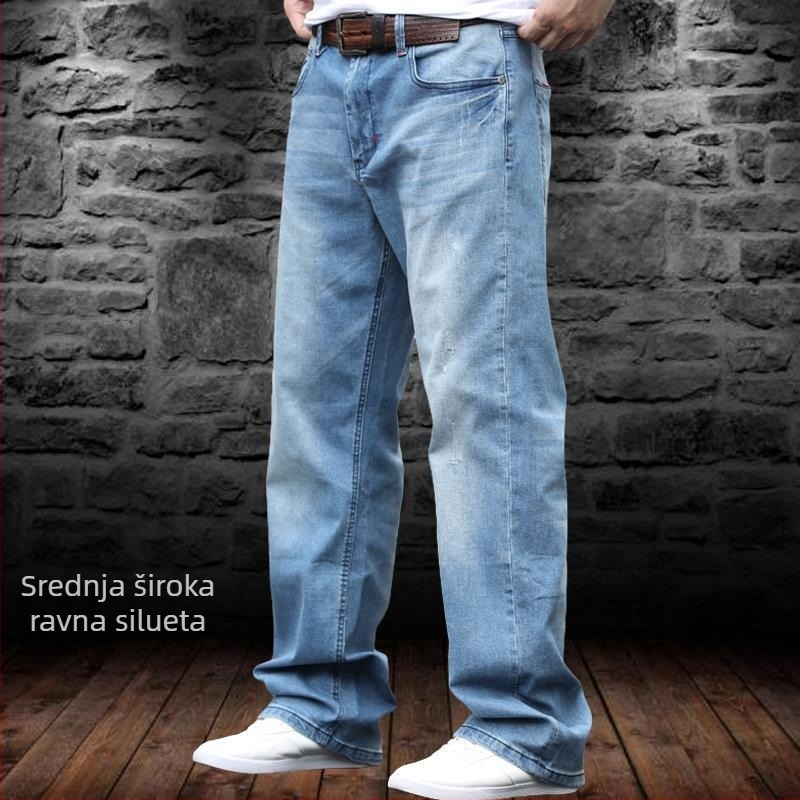 Muške traperice, ravne nogavice, srednji pojas, zatvarač, Washed, Modal