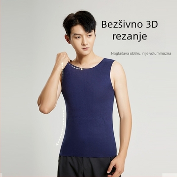 Lando termalni prsluk za muškarce, bezšivni bazni sloj, okrugli izrez, debeli poliester 251-300 g/m²