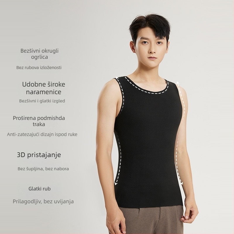 Lando termalni prsluk za muškarce, bezšivni bazni sloj, okrugli izrez, debeli poliester 251-300 g/m²