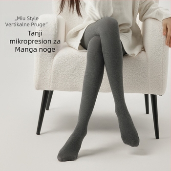 Ženske tajice s fleec podstavom, vertikalne pruge, srednja debljina, podizanje zadnjice