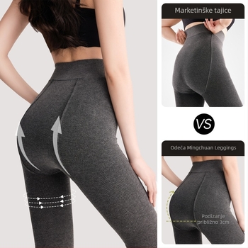 Ženske tajice s fleec podstavom, vertikalne pruge, srednja debljina, podizanje zadnjice