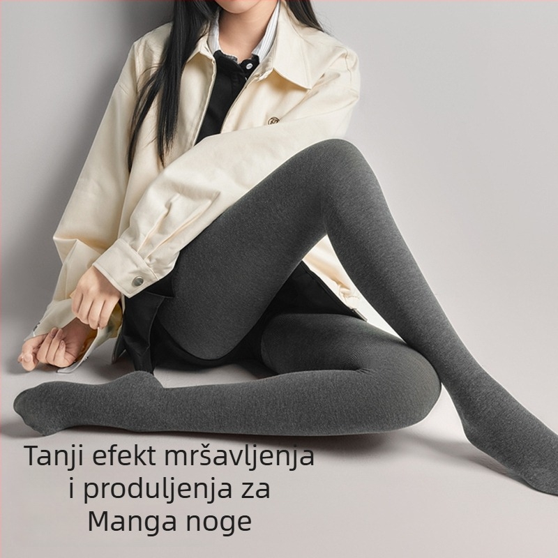 Ženske tajice s fleec podstavom, vertikalne pruge, srednja debljina, podizanje zadnjice