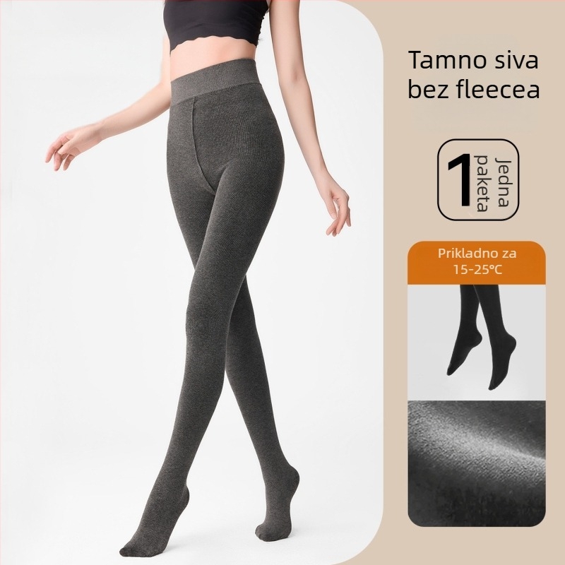 Ženske tajice s fleec podstavom, vertikalne pruge, srednja debljina, podizanje zadnjice