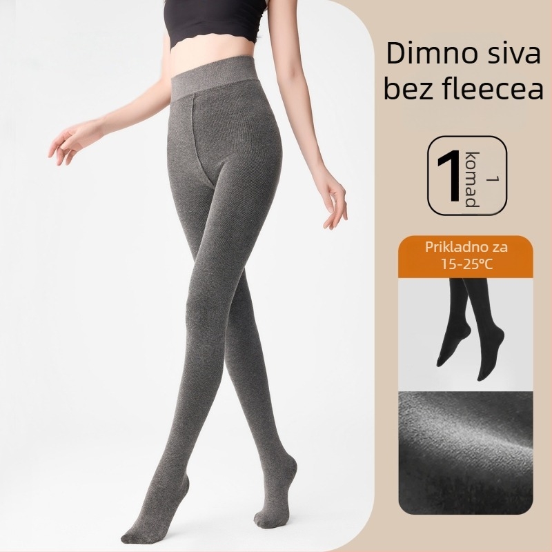 Ženske tajice s fleec podstavom, vertikalne pruge, srednja debljina, podizanje zadnjice