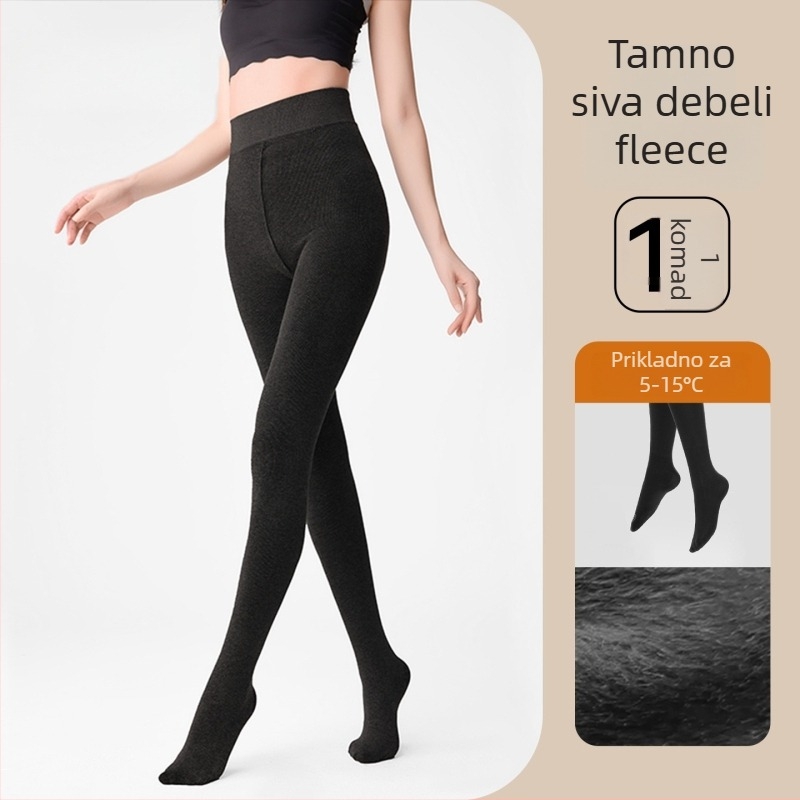 Ženske tajice s fleec podstavom, vertikalne pruge, srednja debljina, podizanje zadnjice