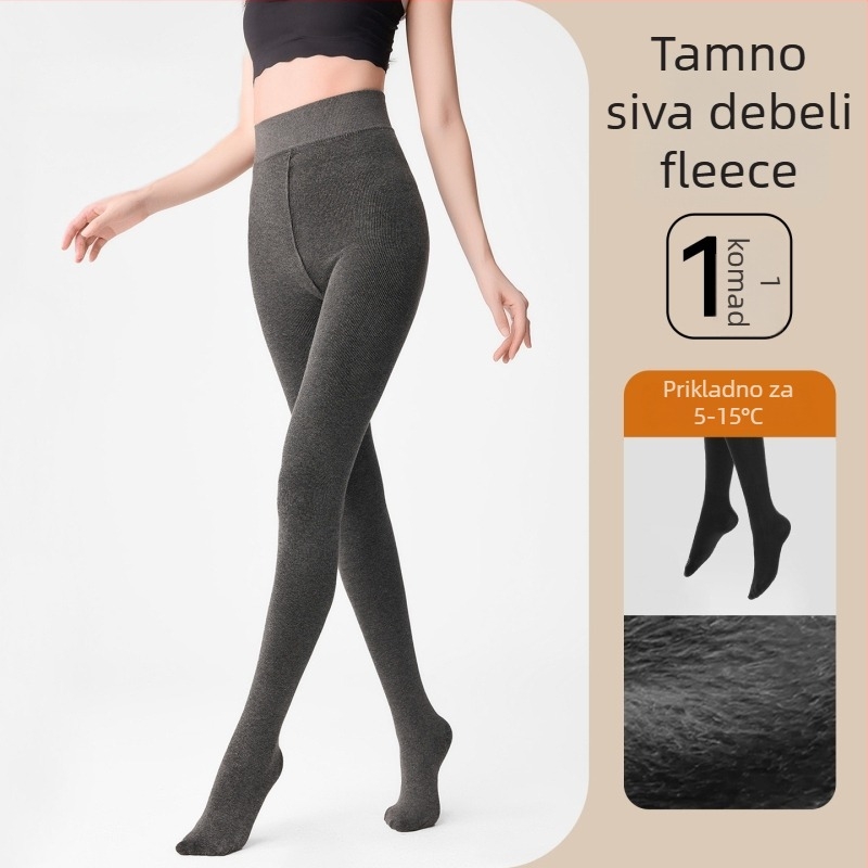 Ženske tajice s fleec podstavom, vertikalne pruge, srednja debljina, podizanje zadnjice