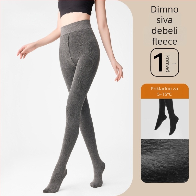 Ženske tajice s fleec podstavom, vertikalne pruge, srednja debljina, podizanje zadnjice