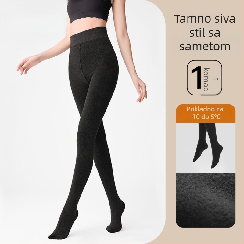 Ženske tajice s fleec podstavom, vertikalne pruge, srednja debljina, podizanje zadnjice