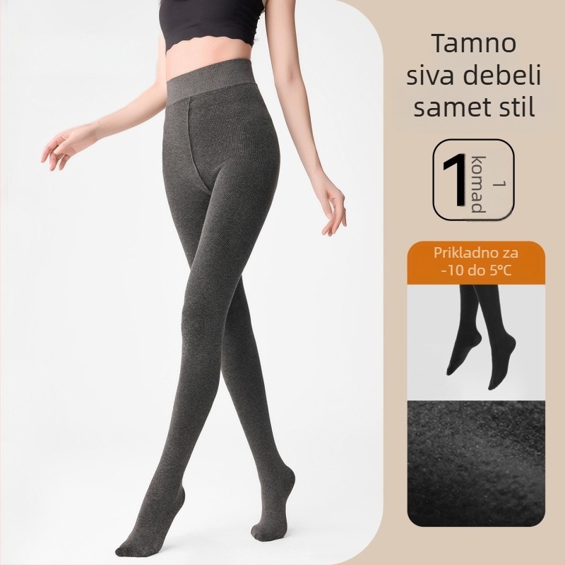 Ženske tajice s fleec podstavom, vertikalne pruge, srednja debljina, podizanje zadnjice