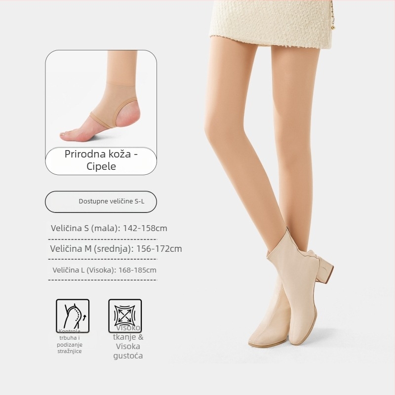 Najlon hlačne čarape s flis podstavom, visokim strukom za kontrolu trbuha, tople i debele, jednobojne, duljina 9/10, s cijelim stopalima