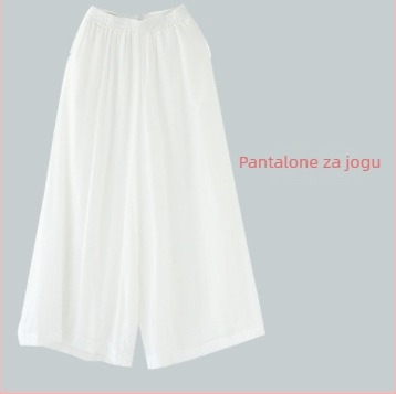Set za jogu od pamuka i lana, s 3/4 rukavima, širokim hlačama, ležernog kroja, sadržaj pamuka 30-50%.