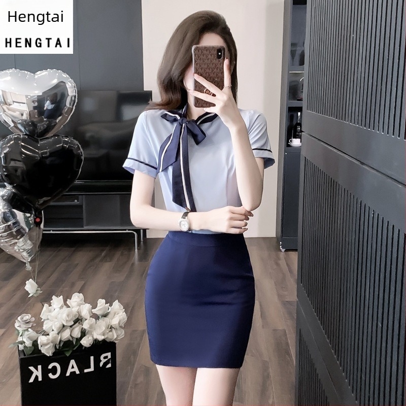 OL uniforma set: bluza s kratkom suknjom, regularnog rukava, duljina rukava 3/4, OL commuter stil, poliester smjesa 30-50%, proljeće 2024