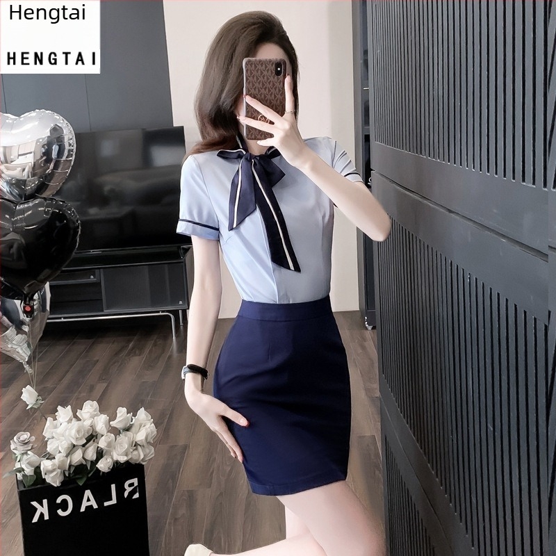 OL uniforma set: bluza s kratkom suknjom, regularnog rukava, duljina rukava 3/4, OL commuter stil, poliester smjesa 30-50%, proljeće 2024