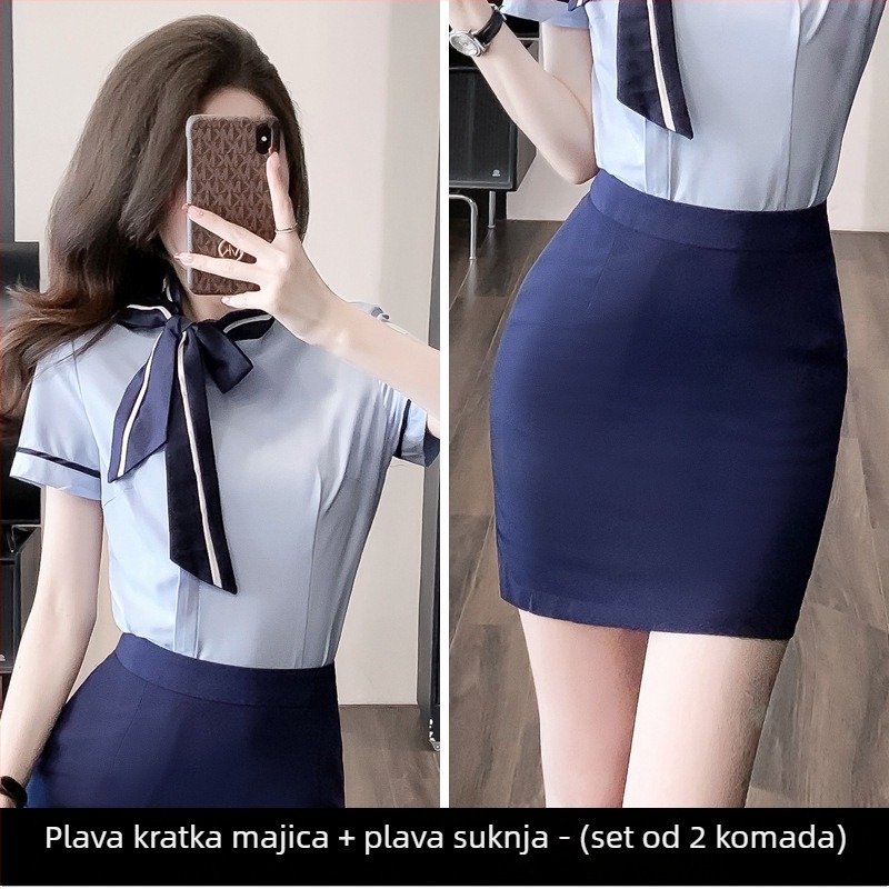 OL uniforma set: bluza s kratkom suknjom, regularnog rukava, duljina rukava 3/4, OL commuter stil, poliester smjesa 30-50%, proljeće 2024