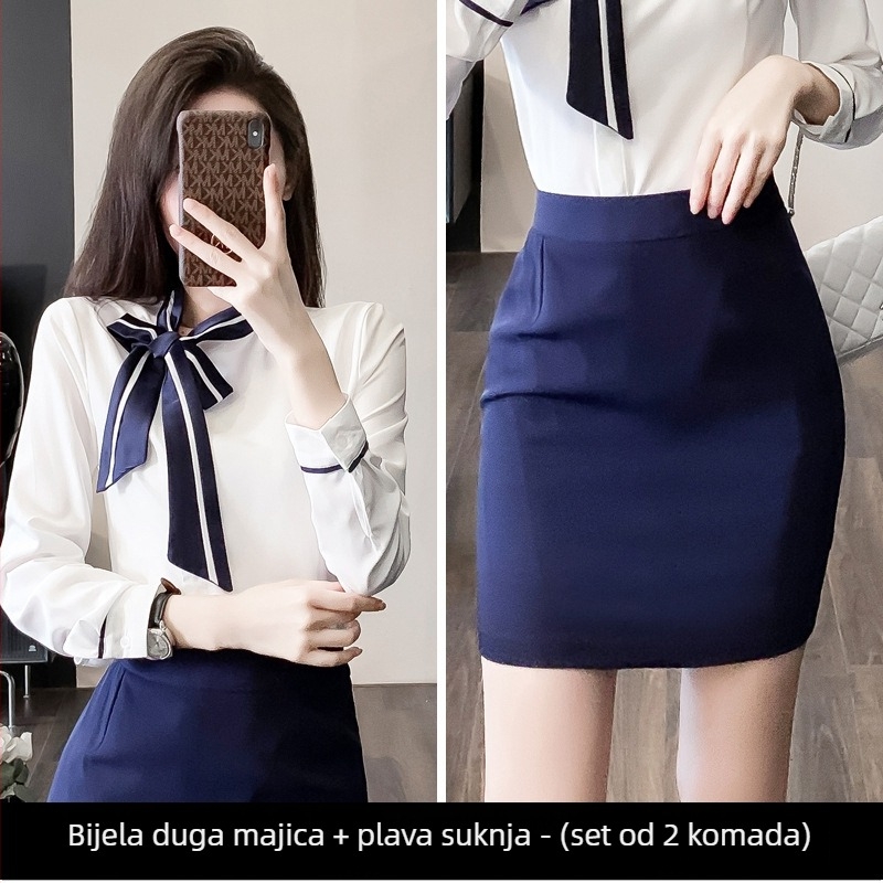 OL uniforma set: bluza s kratkom suknjom, regularnog rukava, duljina rukava 3/4, OL commuter stil, poliester smjesa 30-50%, proljeće 2024