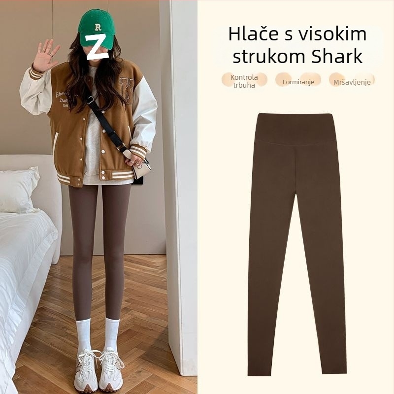 Ženske Shark hlače s visokim strukom, zimska podstava, uske joga hlače s elastikom
