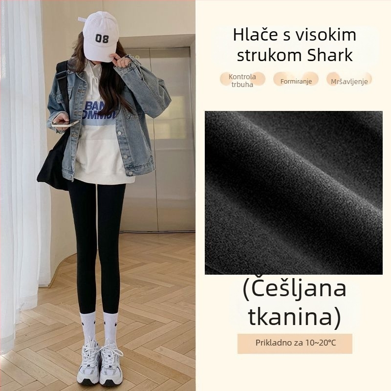 Ženske Shark hlače s visokim strukom, zimska podstava, uske joga hlače s elastikom