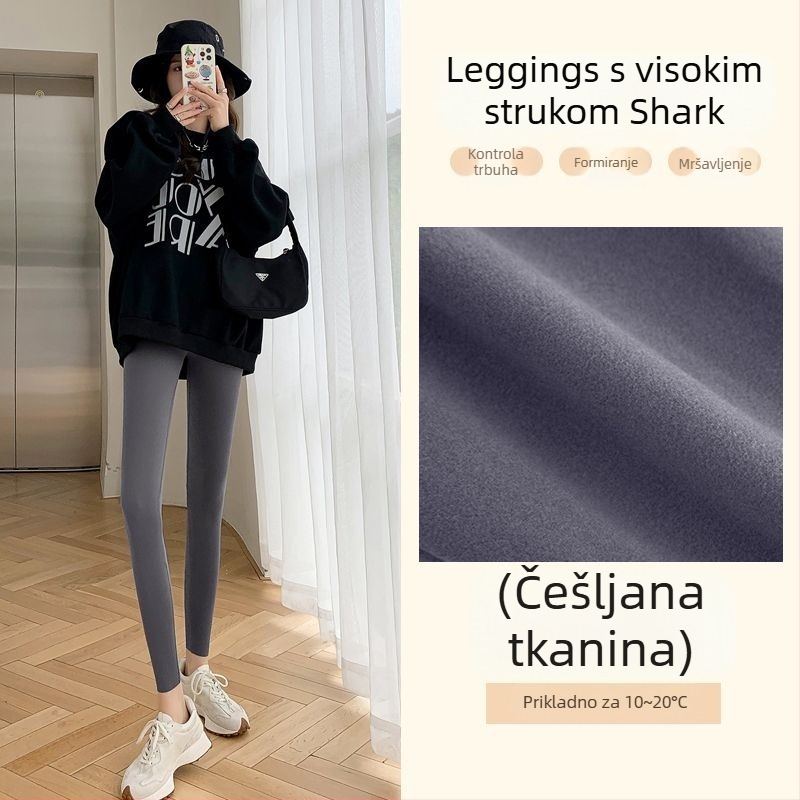 Ženske Shark hlače s visokim strukom, zimska podstava, uske joga hlače s elastikom