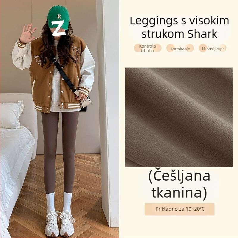 Ženske Shark hlače s visokim strukom, zimska podstava, uske joga hlače s elastikom