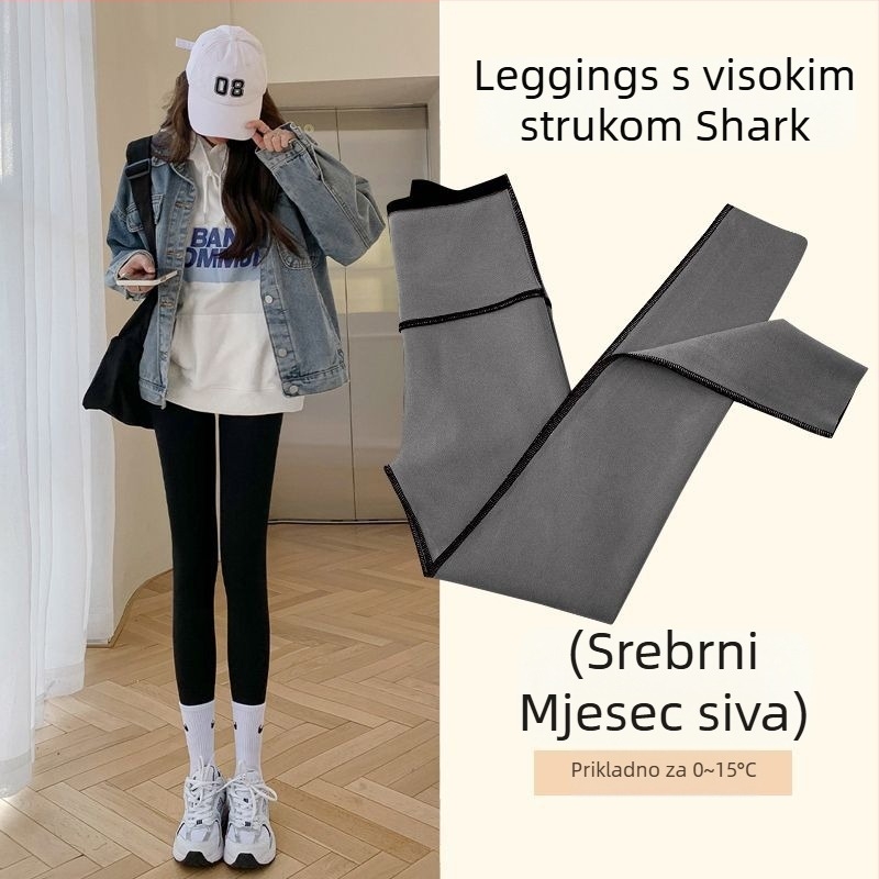 Ženske Shark hlače s visokim strukom, zimska podstava, uske joga hlače s elastikom