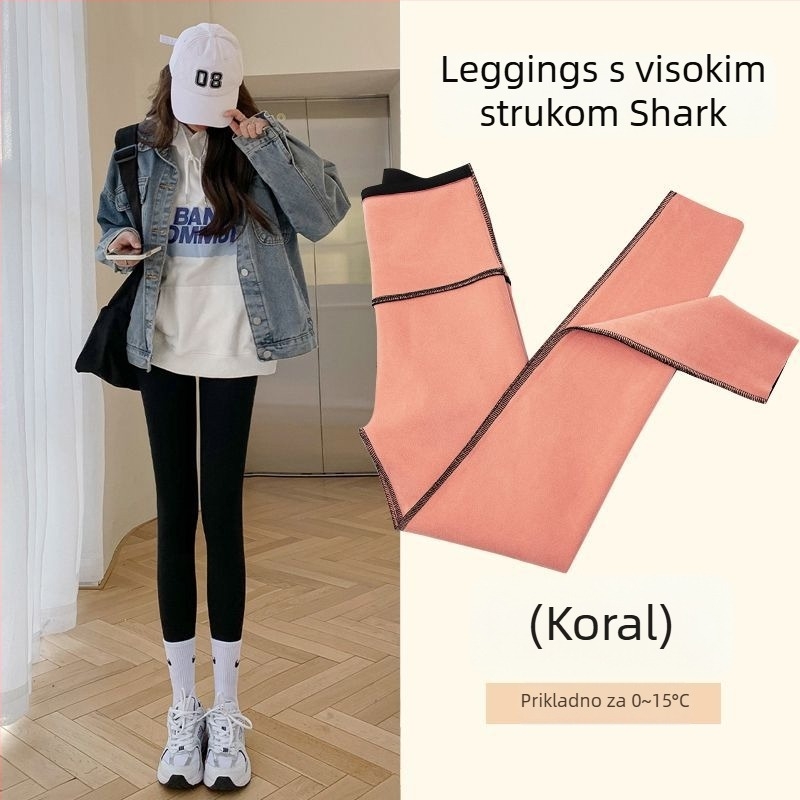 Ženske Shark hlače s visokim strukom, zimska podstava, uske joga hlače s elastikom