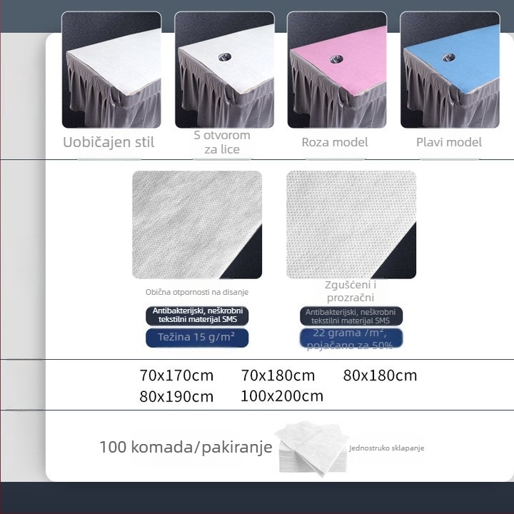 Jednokratna posteljina za salone ljepote, 100 kom., prozračan netkani materijal