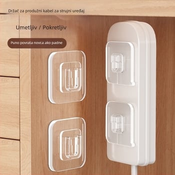 Zidni držač za produžni kabel s kutijom za pohranu routera, plastični ljepilni kuka, dizajn s jednim kukom, moderni minimalistički stil, nosivost 20–30 kg