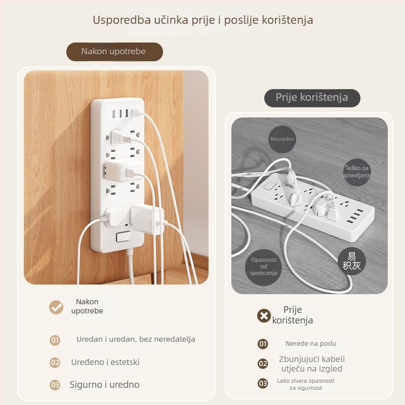 Zidni držač za produžni kabel s kutijom za pohranu routera, plastični ljepilni kuka, dizajn s jednim kukom, moderni minimalistički stil, nosivost 20–30 kg
