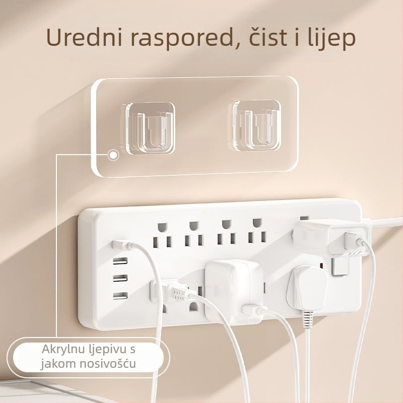 Zidni držač za produžni kabel s kutijom za pohranu routera, plastični ljepilni kuka, dizajn s jednim kukom, moderni minimalistički stil, nosivost 20–30 kg