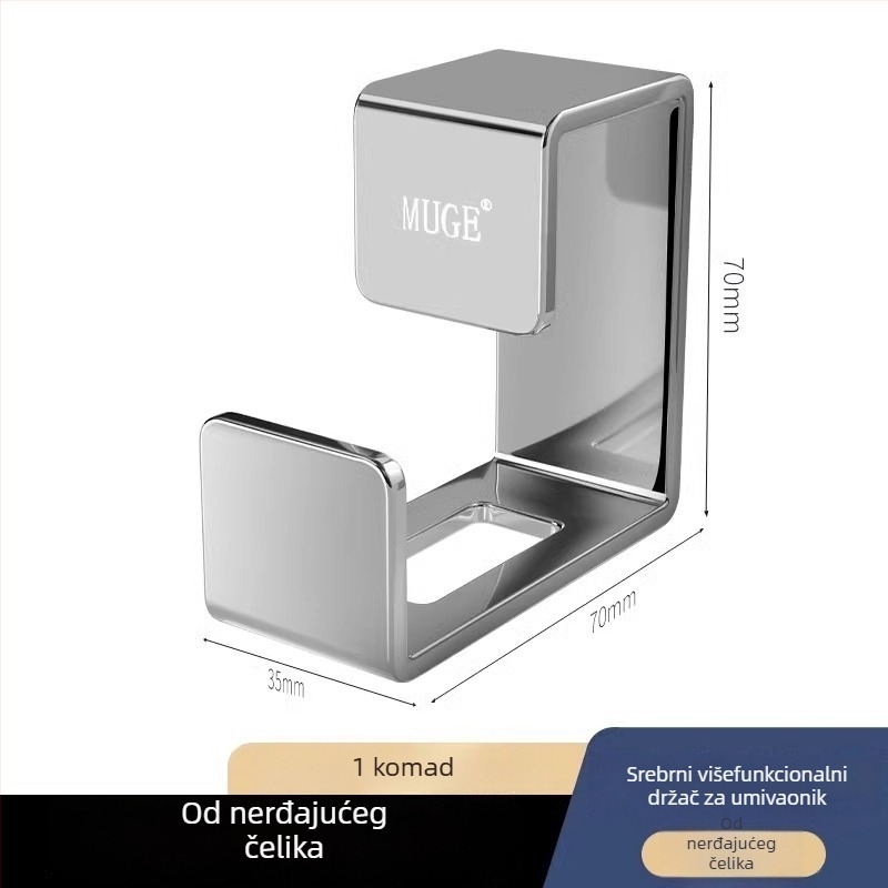 Nerđajući čelični kukica za umivaonik, bez bušenja — moderan minimalistički dizajn, jedna kuka, nosivost 1–3 kg