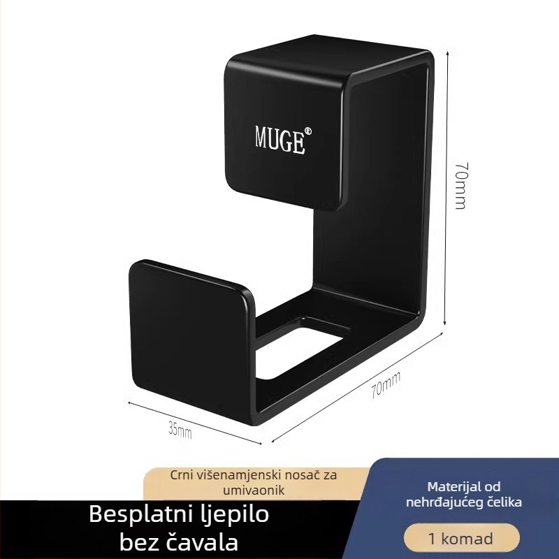 Nerđajući čelični kukica za umivaonik, bez bušenja — moderan minimalistički dizajn, jedna kuka, nosivost 1–3 kg